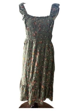As U Wish Sage Green Floral Smocked Sundress